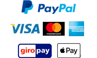 Bezahlen Sie per PayPal, Kreditkarte (Visa, Mastercard, Amex), Sofort Überweisung, Giropay oder ApplePay